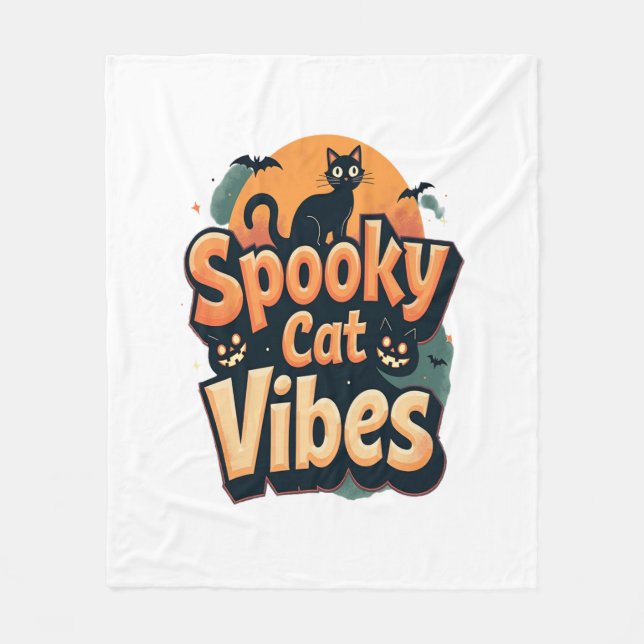 Spooky Cat Vibes Fleece Blanket (Front)