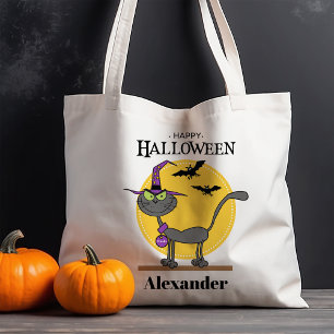 Spooky Cat with Bats Personalised Halloween Tote Bag