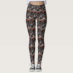 Spooky Cat with Skulls Leggings