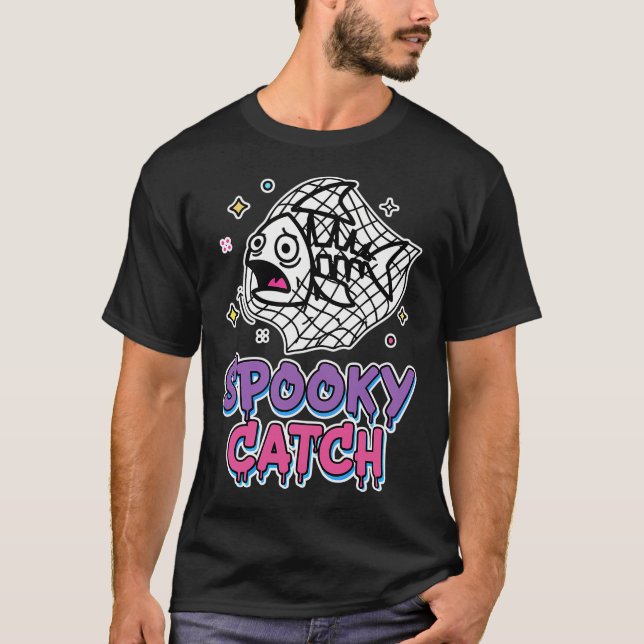Spooky Catch Fish Skeleton Cartoon T-Shirt (Front)