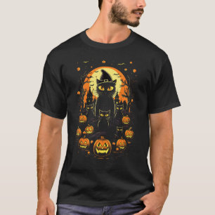 Spooky Cats and Pumpkins Halloween Witch Hat T-Shirt