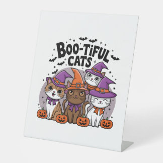 Spooky Cats and Pumpkins Pedestal Sign