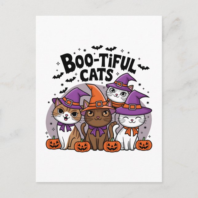 Spooky Cats and Pumpkins Postcard (Front)