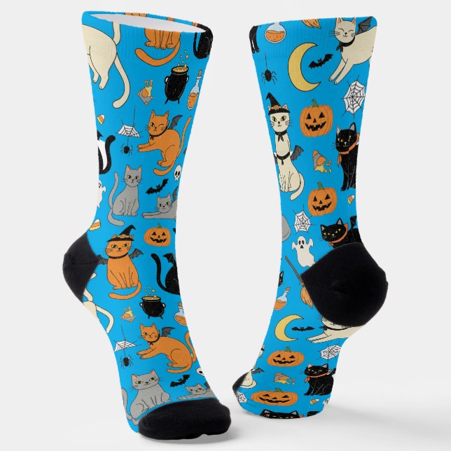 Spooky Cats Halloween Pattern Socks (Angled)