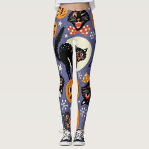 Spooky Cats Pumpkins Purple Pattern Leggings