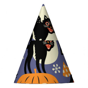 Spooky Cats Pumpkins Purple Pattern Party Hat