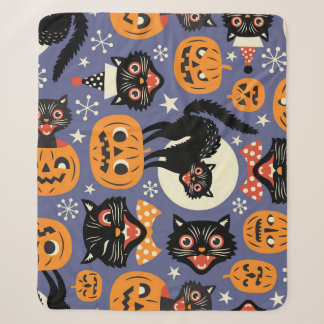 Spooky Cats Pumpkins Purple Pattern Sherpa Blanket