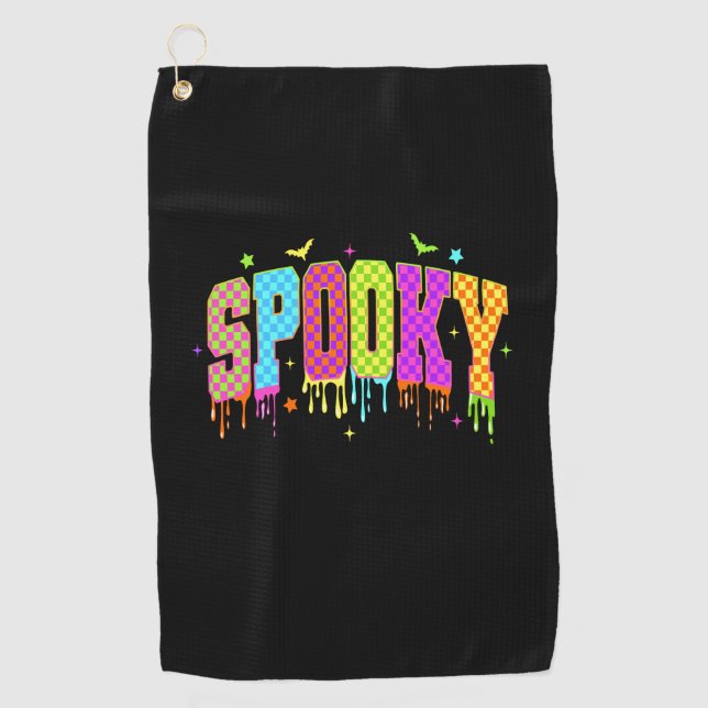 Spooky Checkered Halloween Golf Towel (Front)