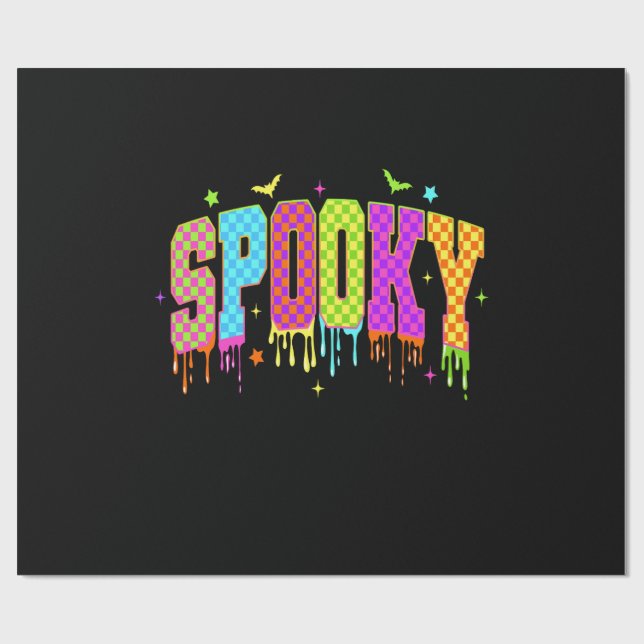 Spooky Checkered Halloween Wrapping Paper (Flat)