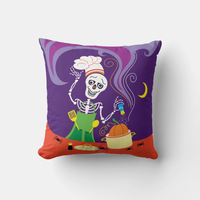 Spooky Chef Cooking a Pumpkin Cushion (Front)