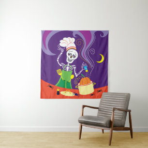 Spooky Chef Cooking a Pumpkin Tapestry