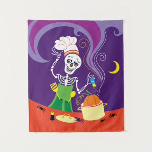 Spooky Chef Cooking a Pumpkin Tapestry