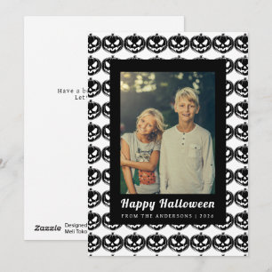 Spooky Chic Black and White Jack-O-Lantern Pumpkin Holiday Card
