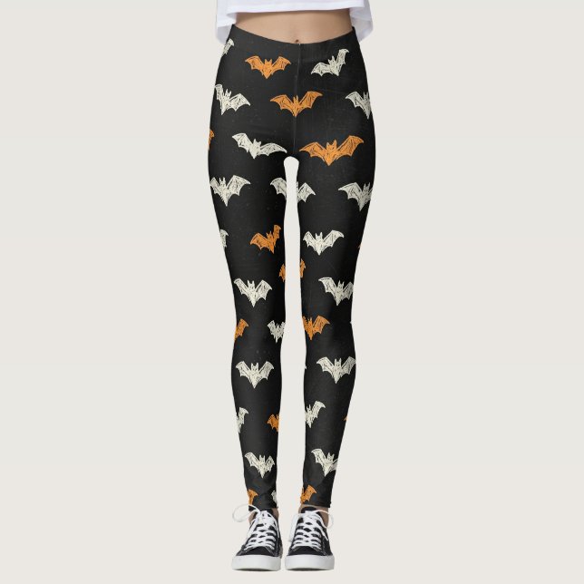 Spooky Chic Black, Orange & Cream Leggings (Front)