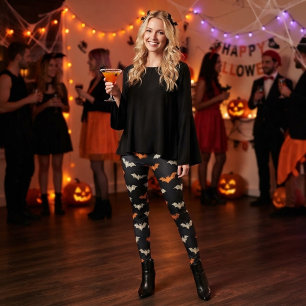Spooky Chic Black, Orange & Cream Leggings