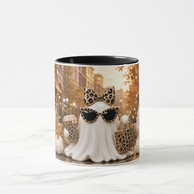 Spooky Chic Ghost Mug, Leopard Print Halloween  Mug (Center)