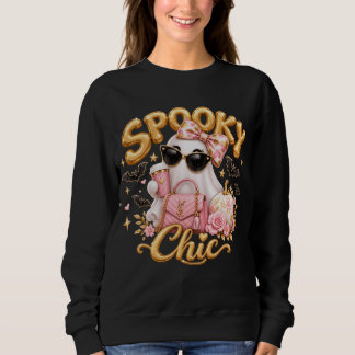 Spooky Chic Ghost Sweatshirt, Pink Halloween Crewn Sweatshirt