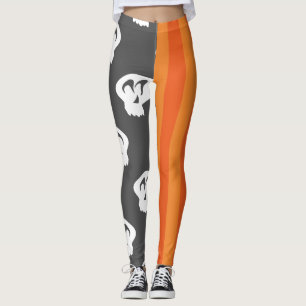 Spooky Chic Halloween Skulls & Stripes   Leggings