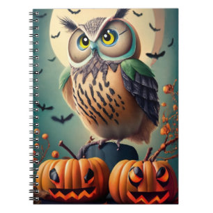 Spooky Chic Owl and Pumpkin Halloween Notebook