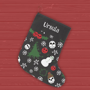 Spooky Christmas Creepy Goth Themed Holiday Large Christmas Stocking