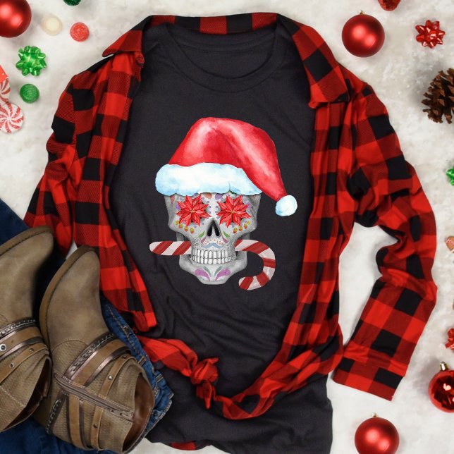 Spooky Christmas Skull Wearing Santa Hat T-Shirt (Creator Uploaded)