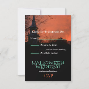 Spooky Church Halloween Wedding RSVP Card