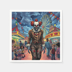 Spooky Clown at Carnival Comic Style Napkin