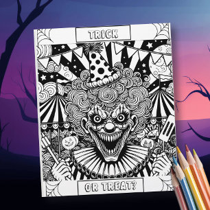 Spooky Clown Halloween Colouring Page
