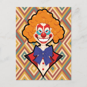 Spooky Clown Retro Creepy Colourful Halloween Holiday Postcard