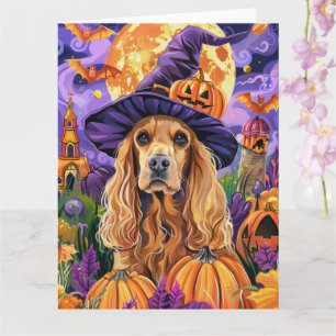 Spooky Cocker Spaniel Dog Halloween Witch Pumpkin Card