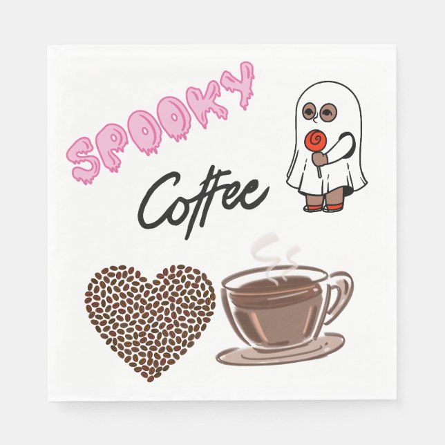 Spooky Coffee Cute Halloween Ghost Paper Napkins (Front)