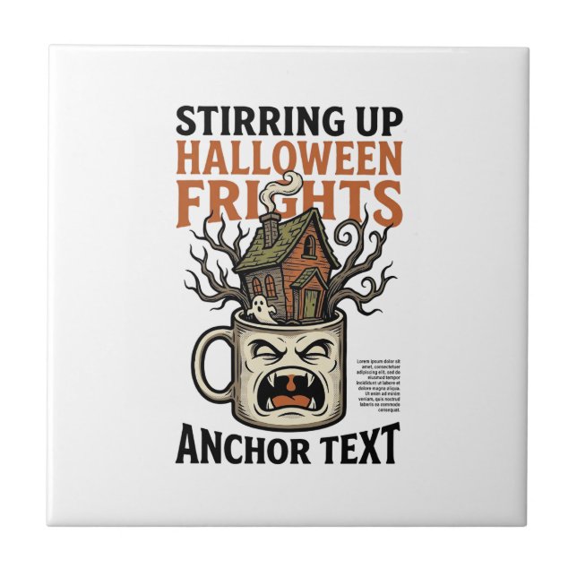 Spooky Coffee Halloween Haunted Mug Graphic Shirt_ Tile (Front)