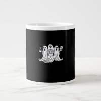 Spooky Coffee-Sipping Pumpkin-Holding Skull-Displa