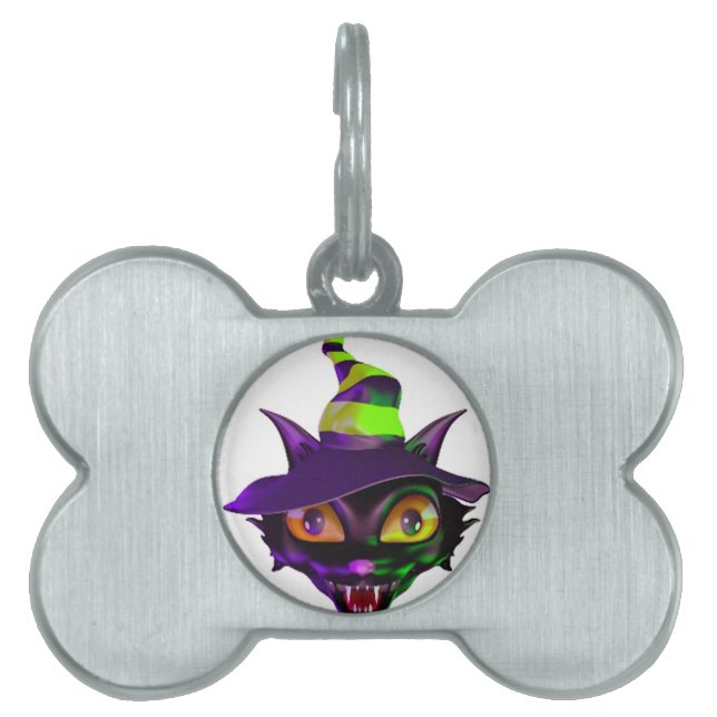 Spooky Colourful Cat Pet Name Tag (Front)