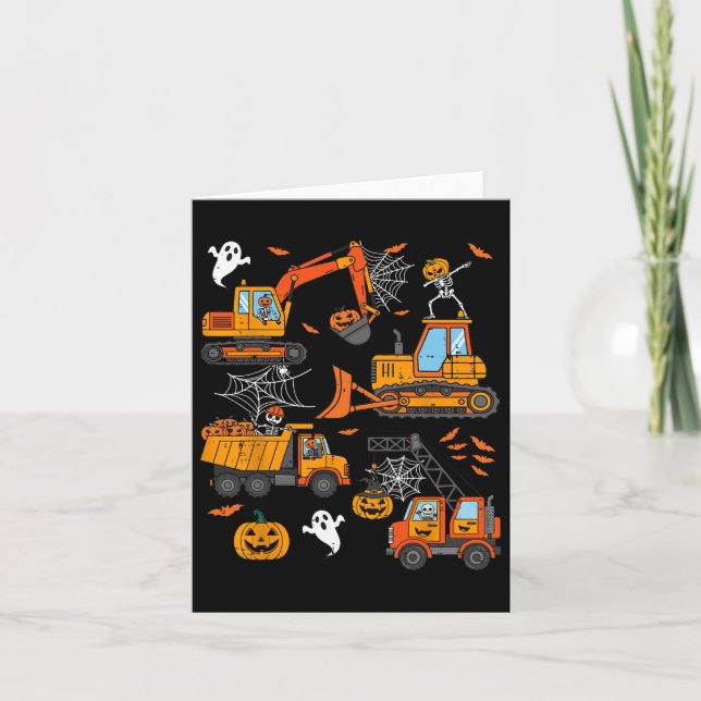 Spooky Construction Trucks Toddler Boys Halloween  Card (Front)