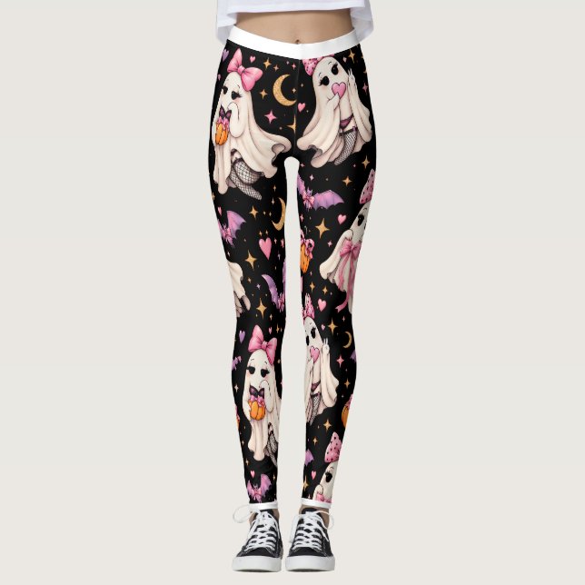 Spooky Coquette Ghost Halloween Leggings (Front)
