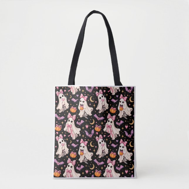 Spooky Coquette Ghost Halloween Tote Bag (Front)