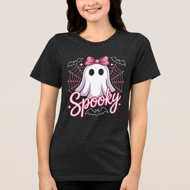 Spooky Coquette Ghost Tri-Blend Shirt (Front)
