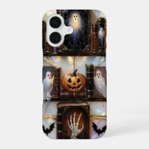 Spooky Cosy iPhone Case Ghost Pumpkin Bookshelf