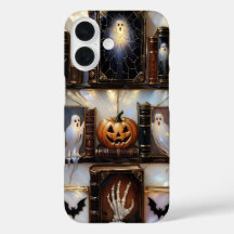 Spooky Cosy iPhone Case Ghost Pumpkin Bookshelf
