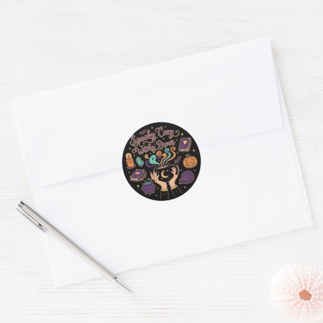  Spooky Cosy Witchy Brews | Cute Halloween Aesthet Classic Round Sticker (Envelope)