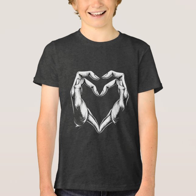 Spooky Creature Heart Hands Line Art Illustration Tri-Blend Shirt (Front)