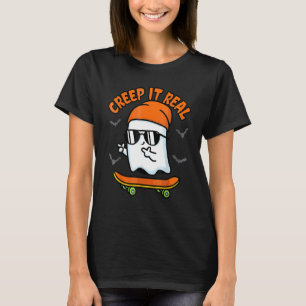 Spooky Creep It Real Ghost Skateboard Halloween 20 T-Shirt