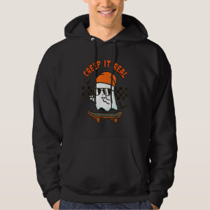 Spooky Creep it Real Ghost Skateboard Halloween Sc Hoodie