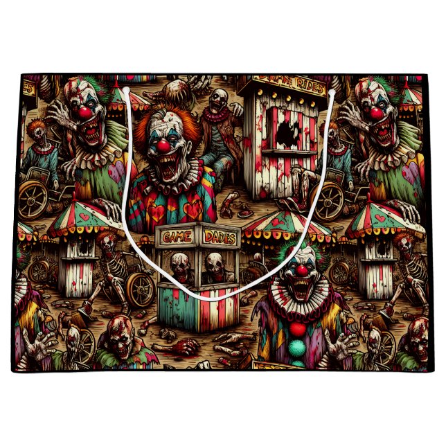 Spooky Creepy Clown Zombie Abandoned Carnival Large Gift Bag (Front)
