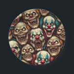 Spooky Creepy Clown Zombie Halloween Paper Plate<br><div class="desc">Here is some ai art depicting some creepy scary clowns with sharp teeth birthday or Halloween party paper plates.</div>