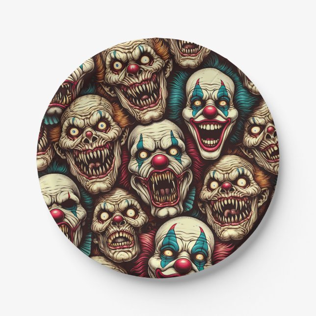 Spooky Creepy Clown Zombie Halloween Paper Plate (Front)