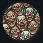 Spooky Creepy Clown Zombie Halloween Paper Plate<br><div class="desc">Here is some ai art depicting some creepy scary clowns with sharp teeth birthday or Halloween party paper plates.</div>