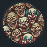 Spooky Creepy Clown Zombie Halloween Paper Plate<br><div class="desc">Here is some ai art depicting some creepy scary clowns with sharp teeth birthday or Halloween party paper plates.</div>