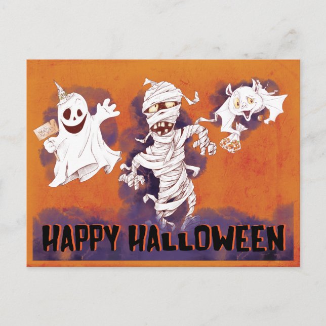 Spooky Creepy Happy Halloween Postcard (Front)